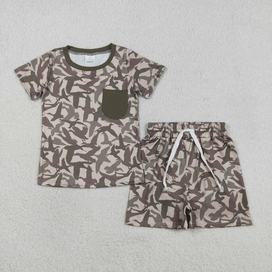 Sibling Baby Boys Short Sleeve Deer Ducks Camo Pockets Top Short Hunting Clothes Sets