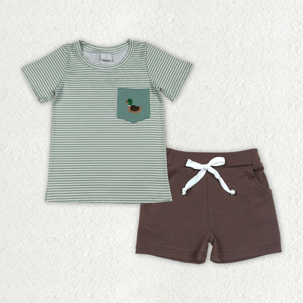 Sibling Baby Boys Embroidery Ducks Top Shorts Hunting Clothes Sets