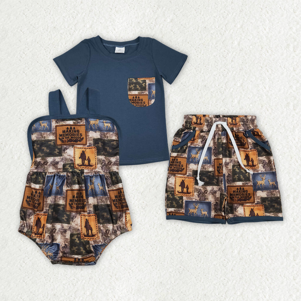 Deer Camo Hunting Print Boys Summer Clothes Sibling Matching Wear