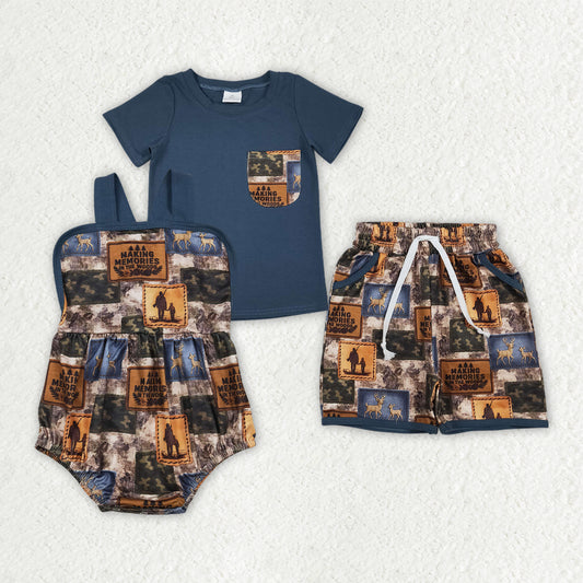Deer Camo Hunting Print Boys Summer Clothes Sibling Matching Wear