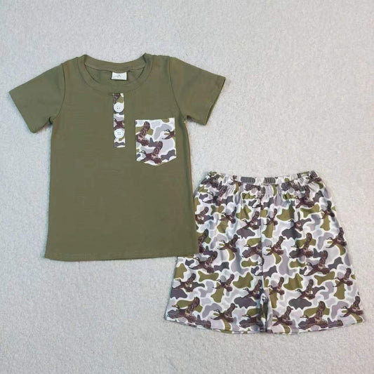 Baby Boys Sibling Camo Duck Shorts set +Romper