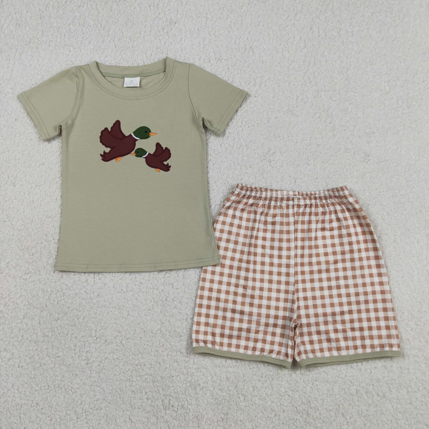 Duck Embroidery Plaid Print Baby Boys Outfits & Romper Brothers Matching Wear