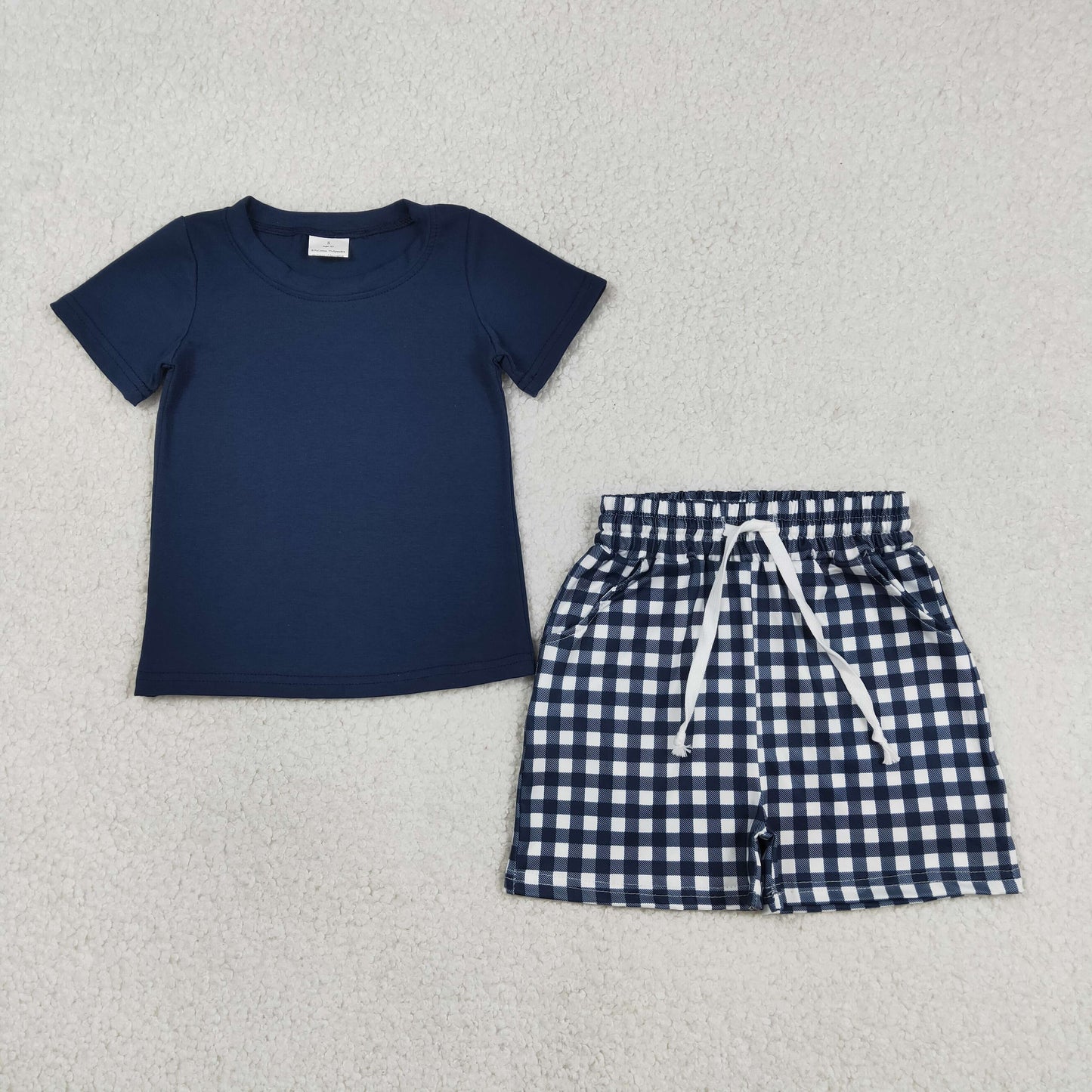 Sibling Baby Boys Summer Cotton Short Sleeve Top Gingham Shorts Outfit
