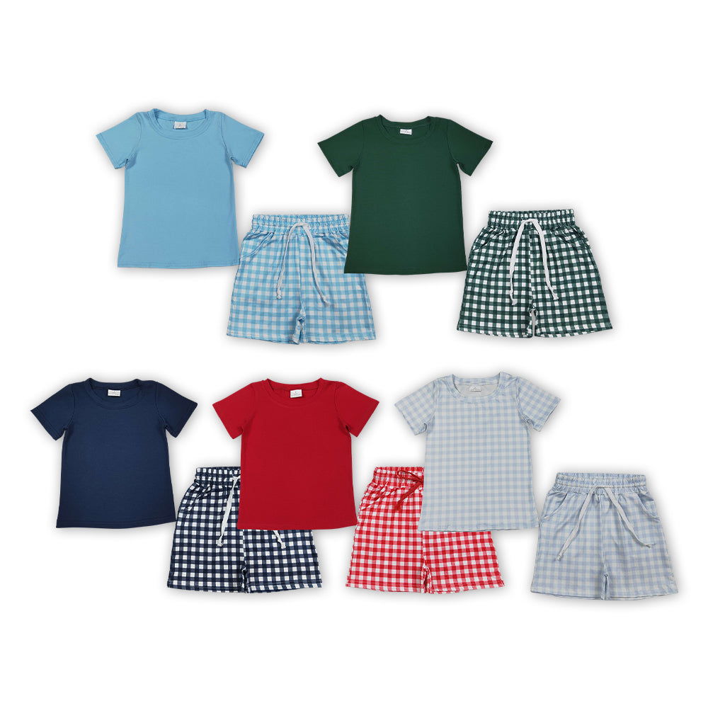 Boys 5-Color Plaid Short Sleeve T-Shirt & Shorts Summer Set Brothers Wear