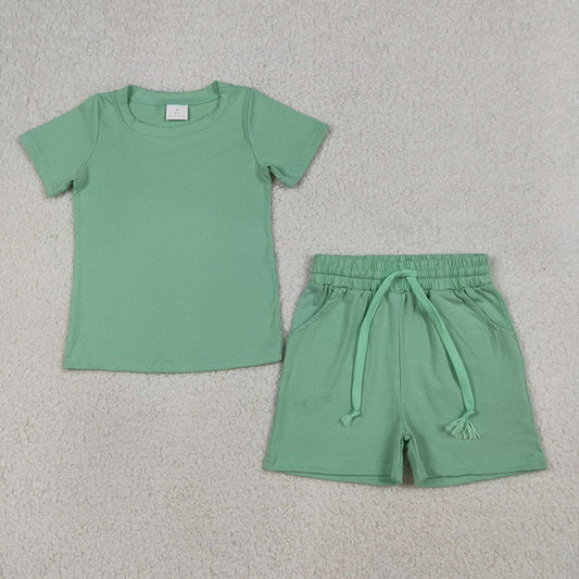 BSSO1886 Green Cotton Pockets Shorts Boys Summer Clothes Set