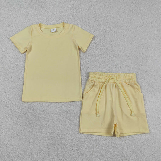 BSSO1888 Yellow Cotton Pockets Shorts Boys Summer Clothes Set