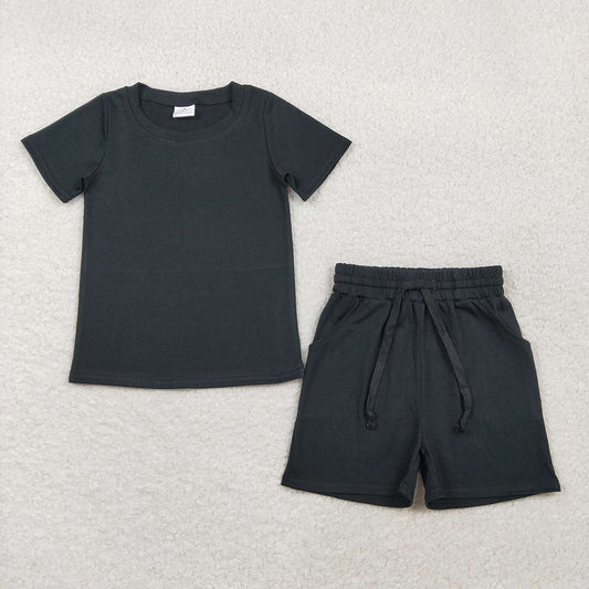 BSSO1889 Black Cotton Pockets Shorts Boys Summer Clothes Set