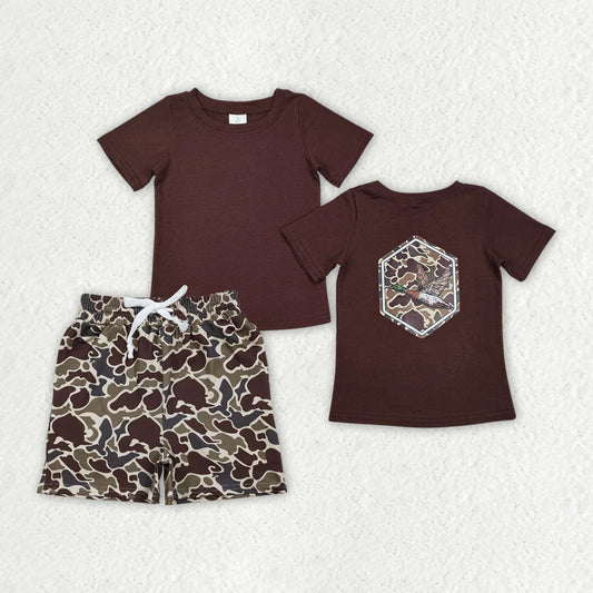 Baby Boys Southern Dark Khaki Camo Back Ducks Top Pocket Shorts