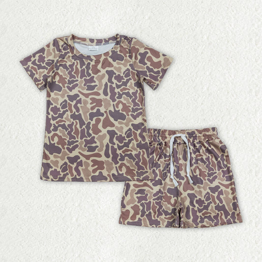 BSSO1910 Brown Camo Print Boys Summer Clothes Set