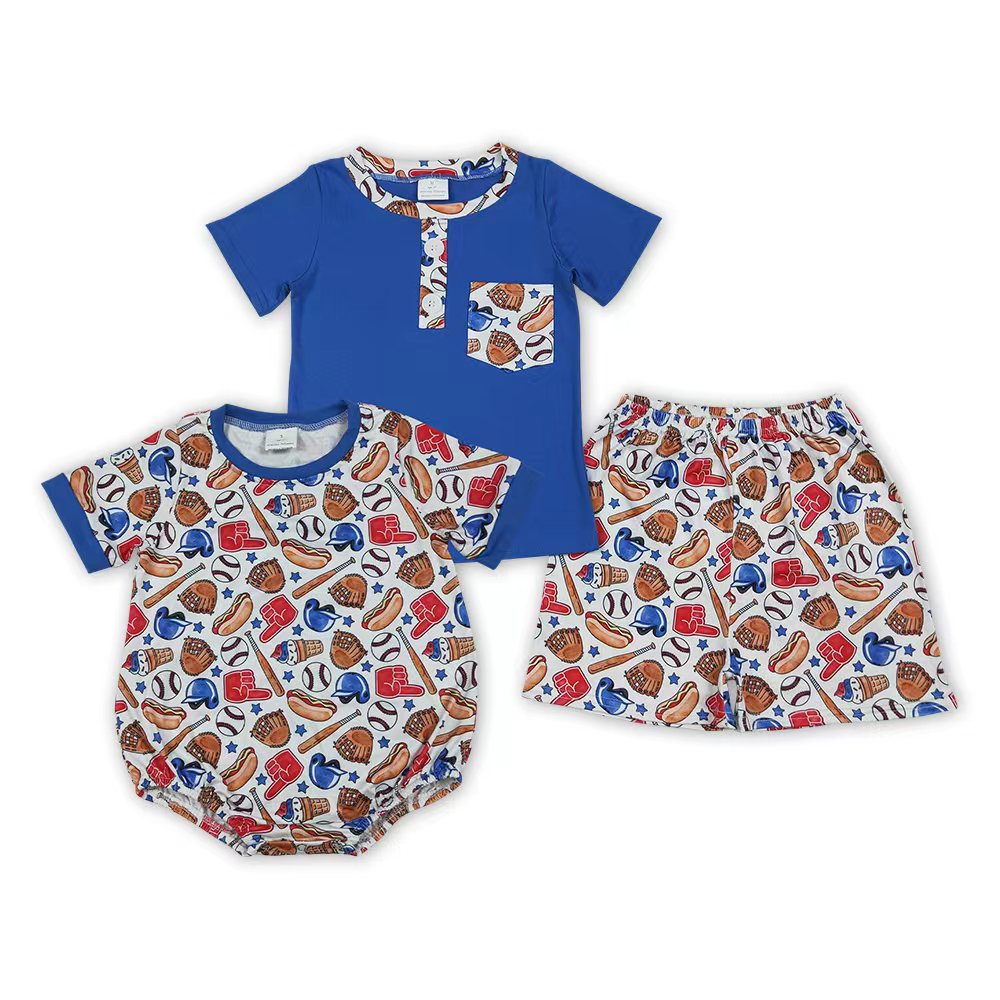 4th of July Baseball Brothers Matching Outfit Blue Toddler & Baby Boys Sports Set Summer Vacation