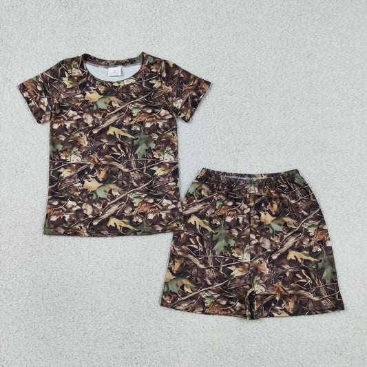 BSSO1929 Branch Brown Camo Print Boys Summer Clothes Set