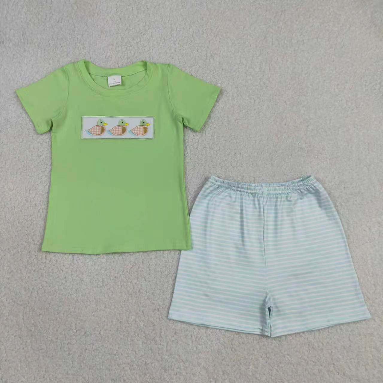 Sibling Baby Girls Embroidery Duck Shorts Set Bubble Romper
