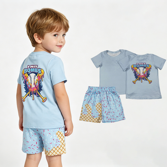 BSSO1951 BOMBS Baseball Tee & Sprinkles Shorts Set – Boys’