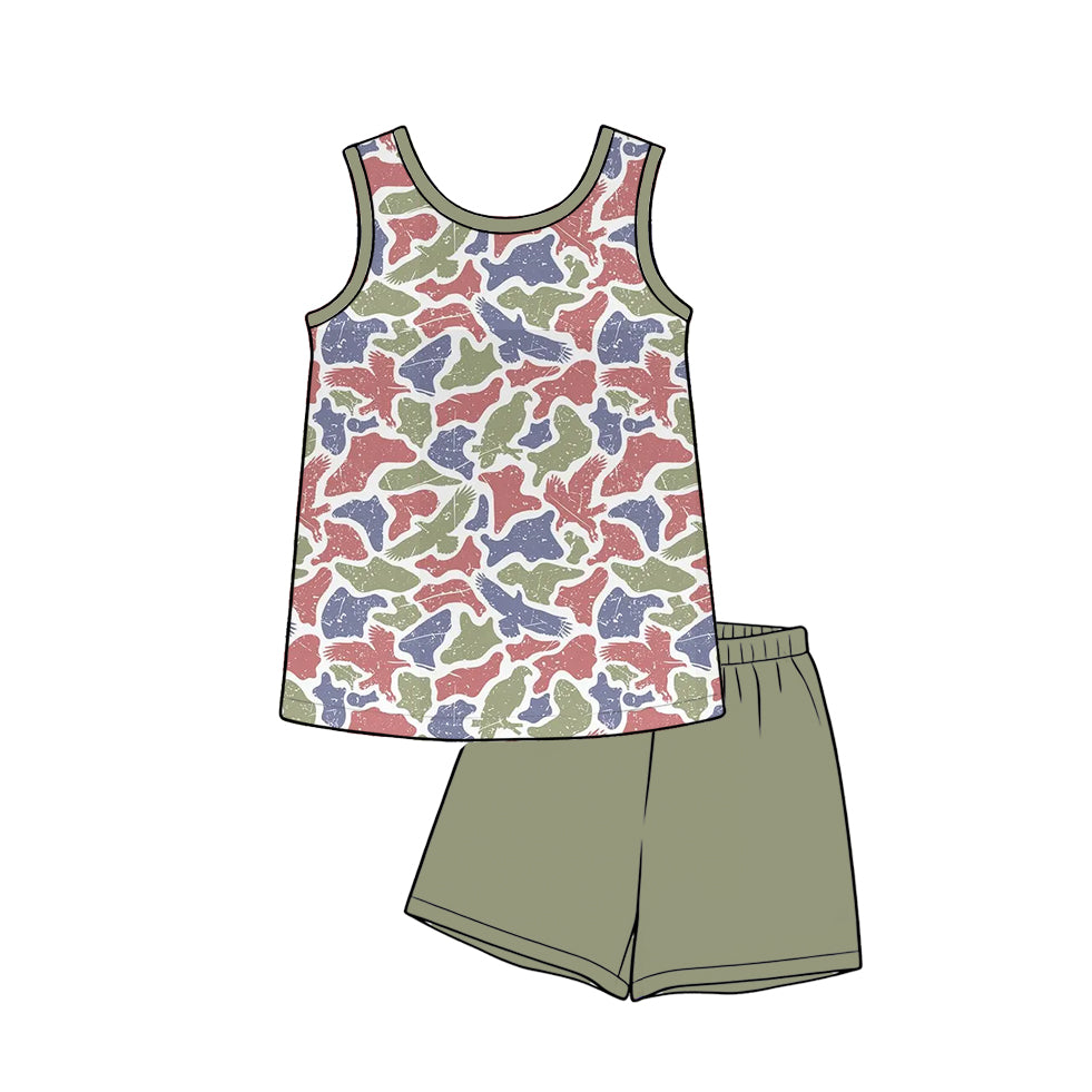 3.17 BSSO1992 Preorder Eagle Red Blue Camo Top Green Shorts Boys Summer Clothes Set