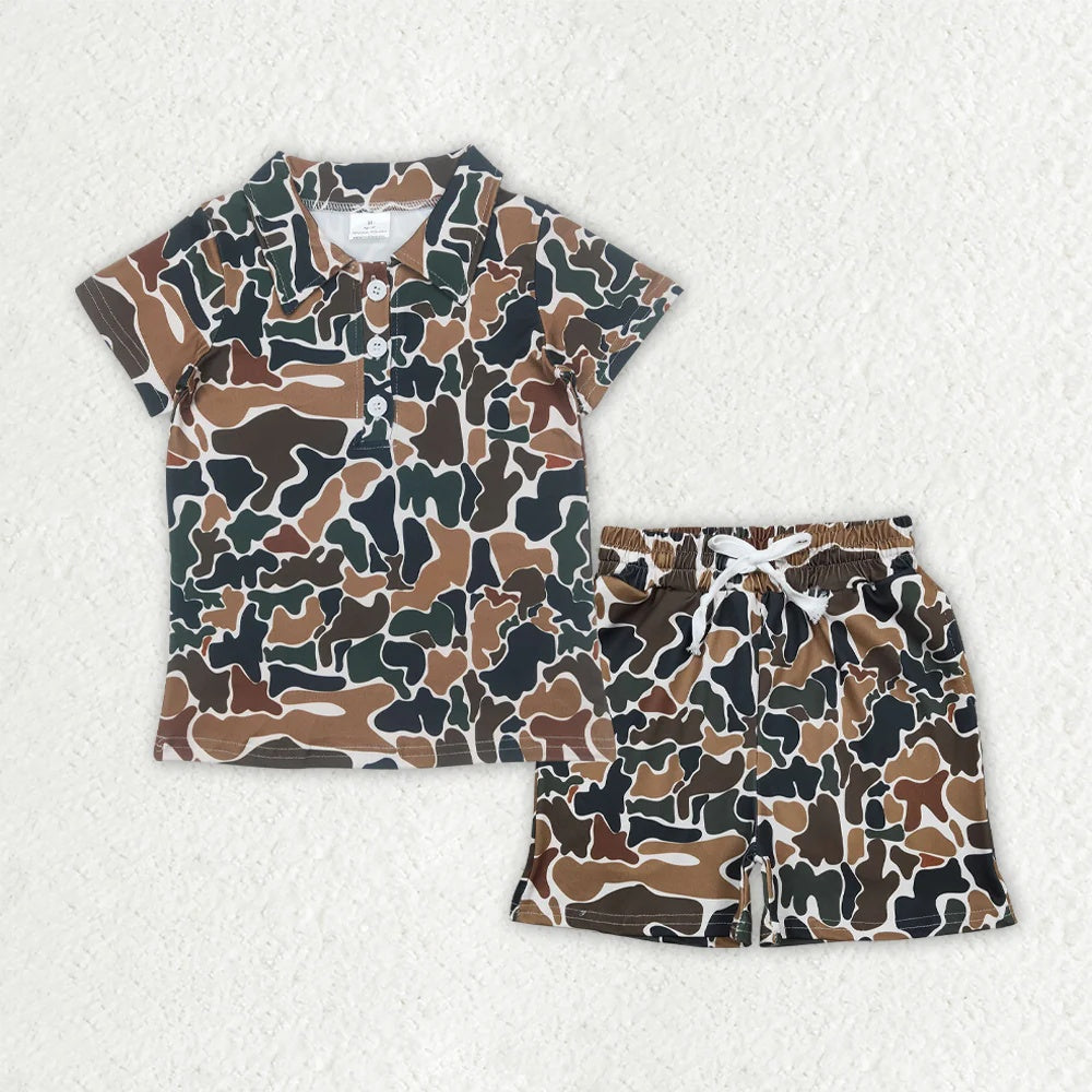 Sibling Baby Boys Camo Short Sleee Shirt Top with Shorts Outfit