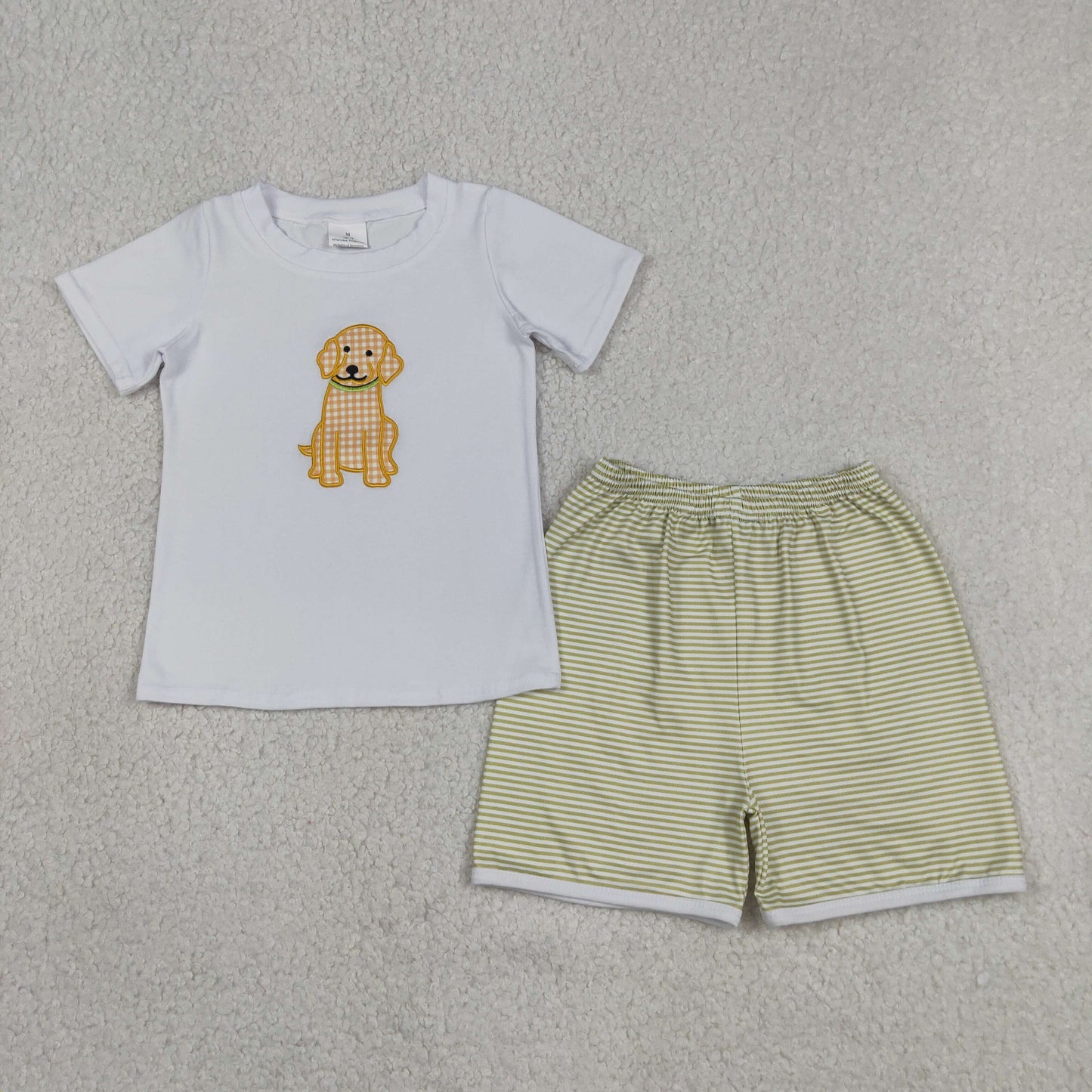 Sibling Baby Embroidery Puppy Striped Shorts Outfit Romper