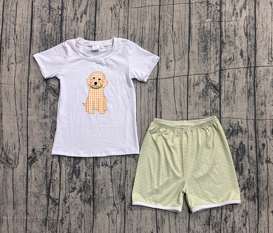 Preorder BSSO2002 Puppy White Top Stripes Shorts Boys Summer Clothes Set