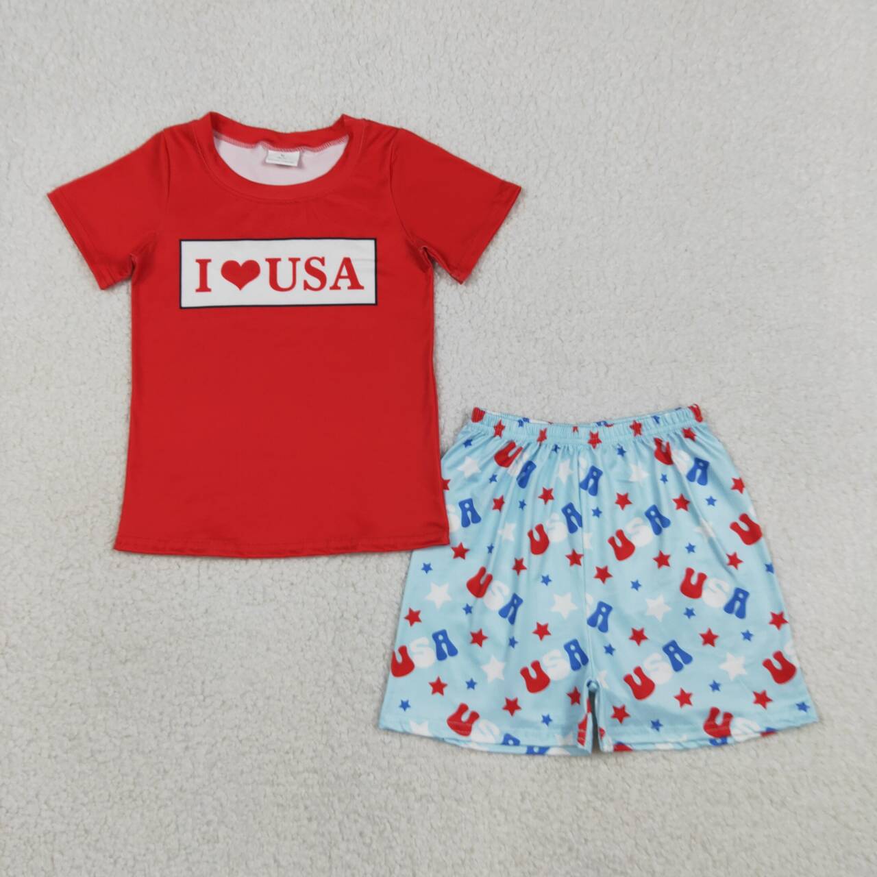 I LOVE USA Red Top Stars Shorts Boys 4th of July Clothes Set