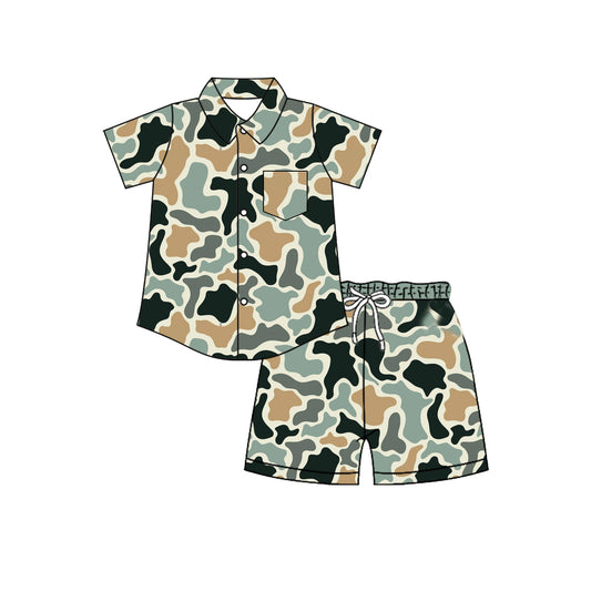 4.8 BSSO2028 Preorder Green Brown Camo Button Top Shorts Boys Summer Clothes Set
