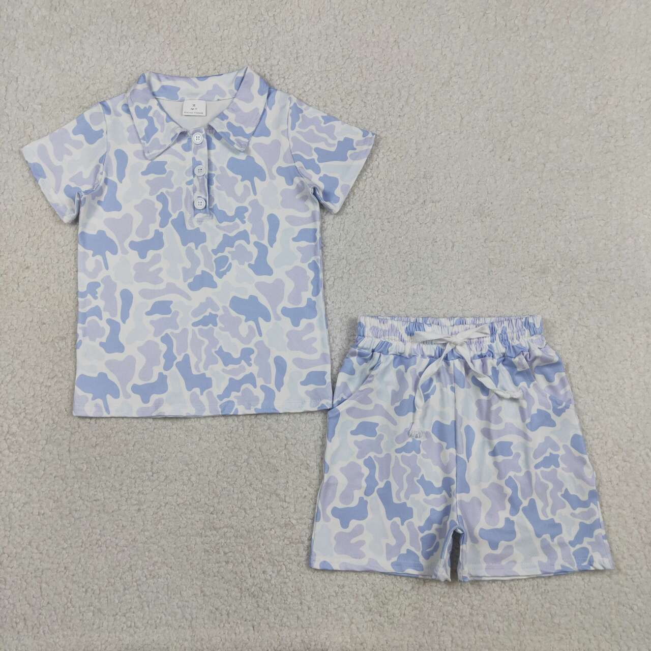 Blue Camo Hunting Shorts Boys Summer Clothes Set Brothers Wear