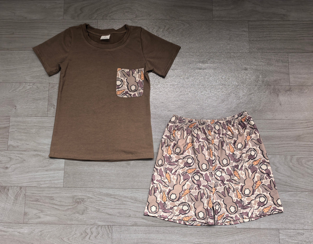 9.3 BSSO2044 Preorder Toddler Boys Easter Camo Bunny Shorts Outfit