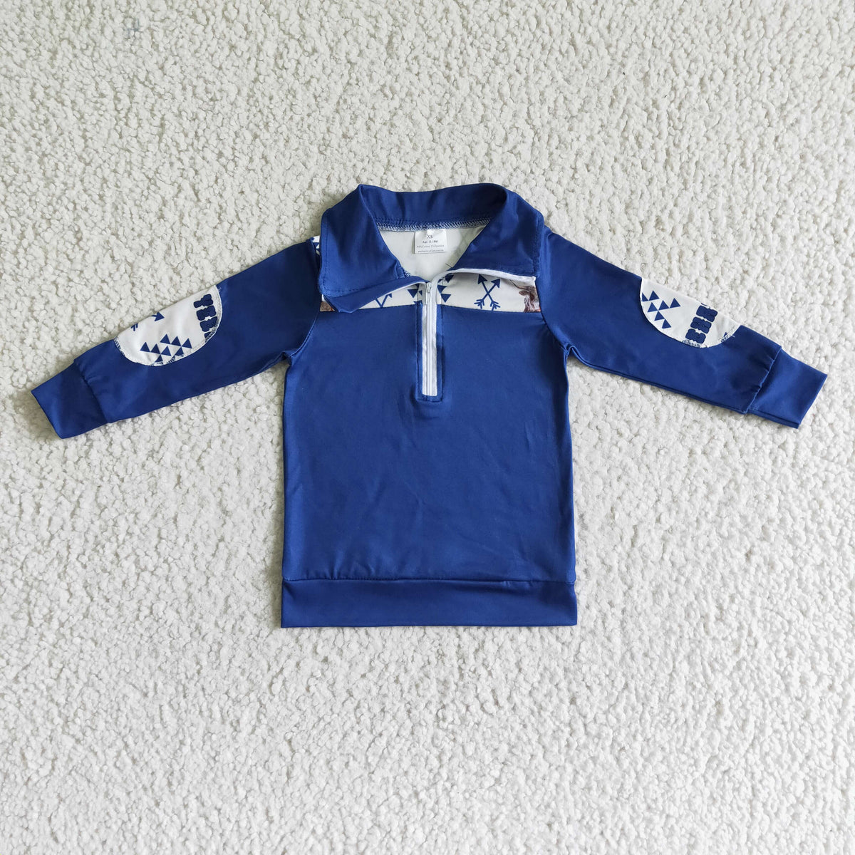 BT0018 Aztec Blue Color Boys Long Sleeve Zipper Pullover Top