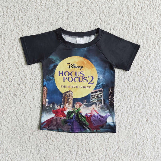 BT0026 Cartoon Witch Print Boys Halloween Tee Shirts Top