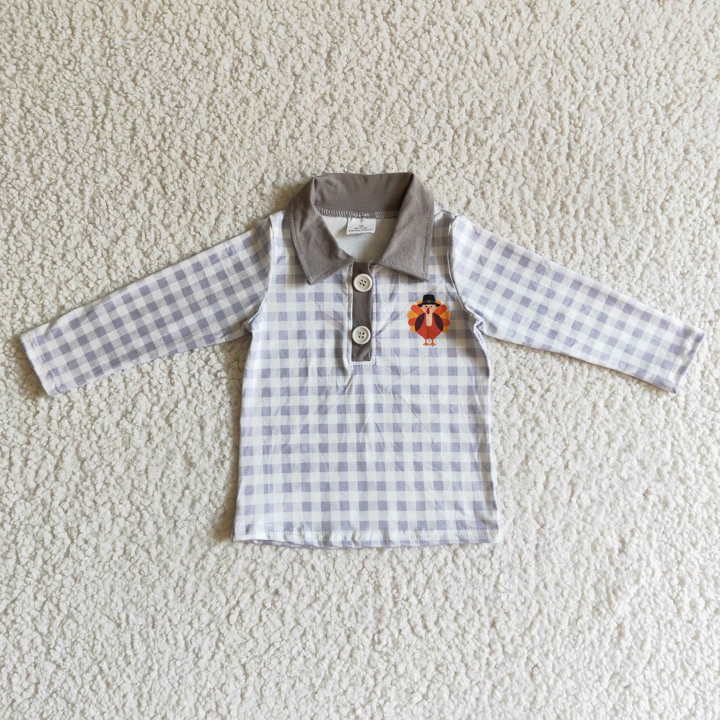 BT0038 Turkey Plaid Print Boys Thanksgiving Polo Tops