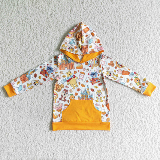 BT0045 Cartoon Bear Winni* Pumpkin Print Kids Fall Hoodie Top