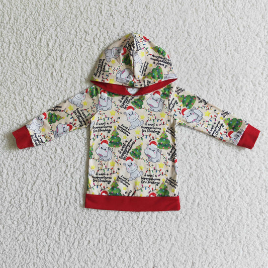BT0056 Hippo Tree Print Boys Christmas Hoodie Top