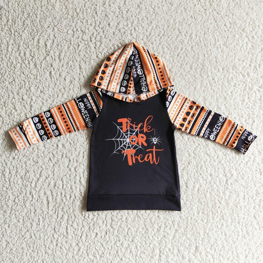 BT0067 Trick Or Treat Web Pumpkin Stars Print Boys Halloween Hoodie Top