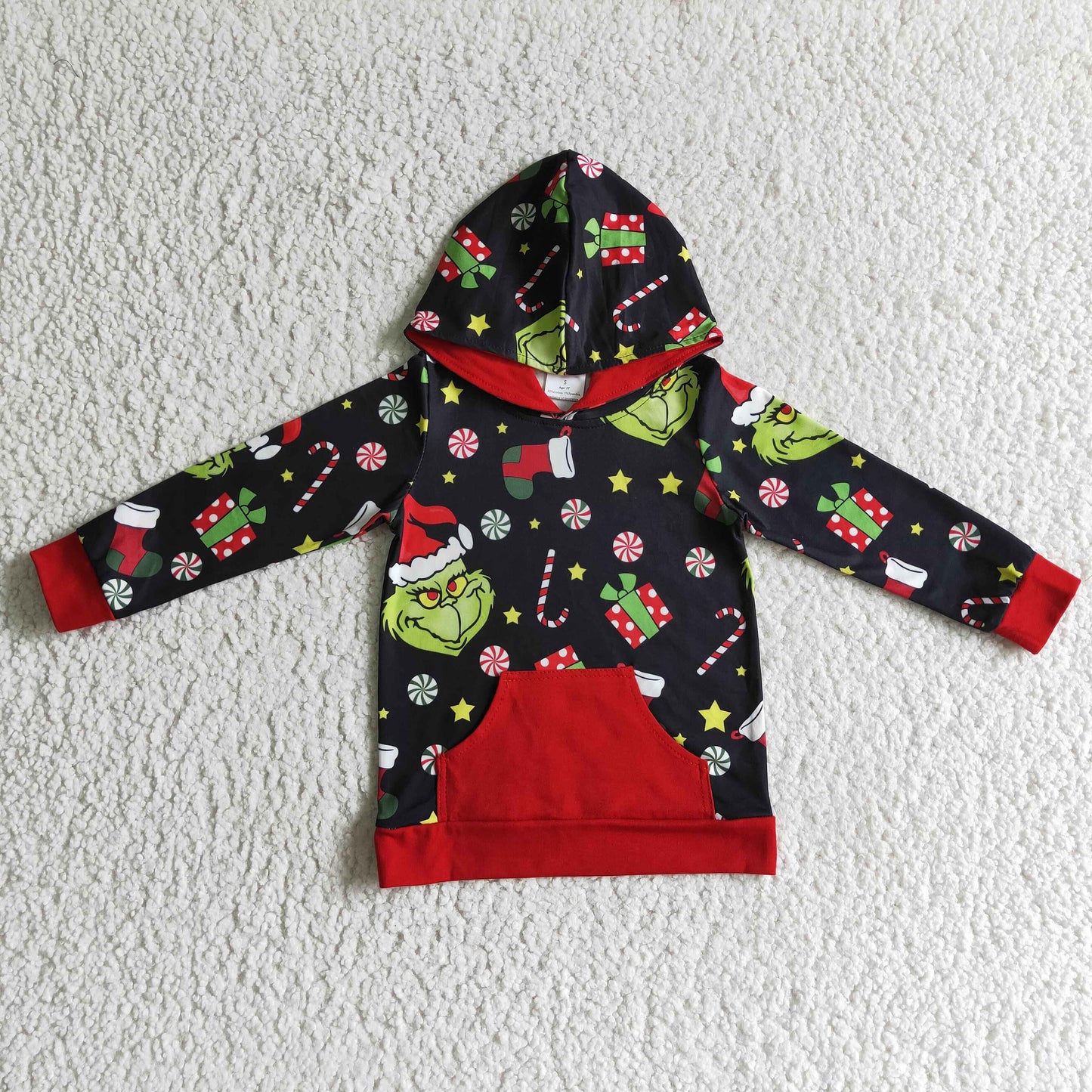 BT0069 Green Frog Candy Print Kids Christmas Hoodie Top
