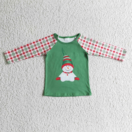 BT0077 Santa Checkered Print Boys Christmas Raglan Sleeve Tee Shirts Top