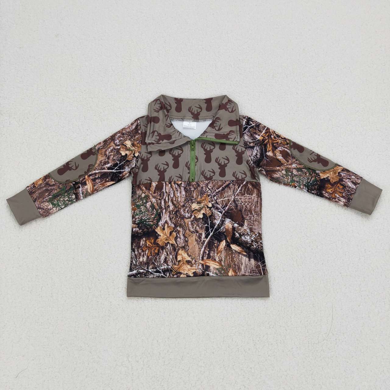 Boys Deer camo print boy zipper pullover     BT0094