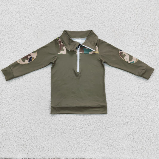BT0098 Camo Tank Print Boys Long Sleeve Zipper Pullover Top