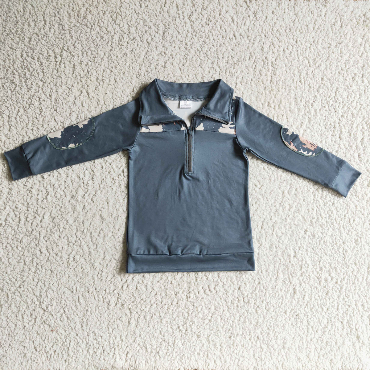 BT0112 Deer Tree Grey Pint Boys Christmas Long Sleeve Zipper Pullover Top