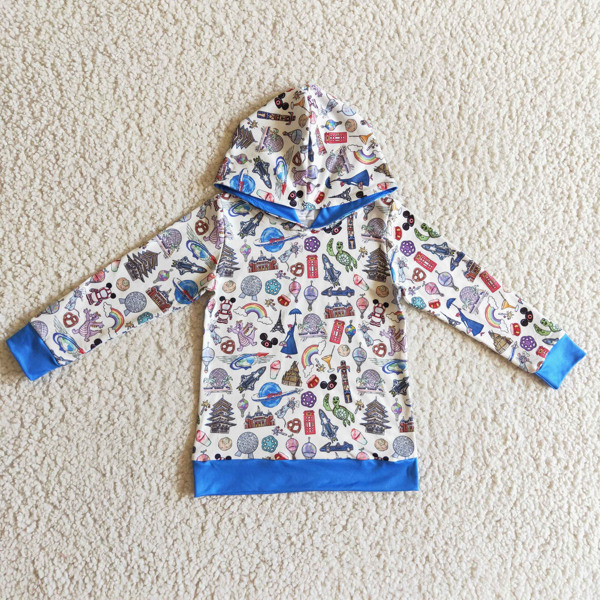 BT0118 Cartoon Mouse Blue Kids Hoodie Top