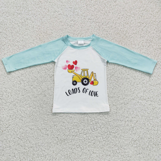 BT0122 Truck Hearts LOADS OF LOVE Boys Valentine's Day Raglan Sleeve Top