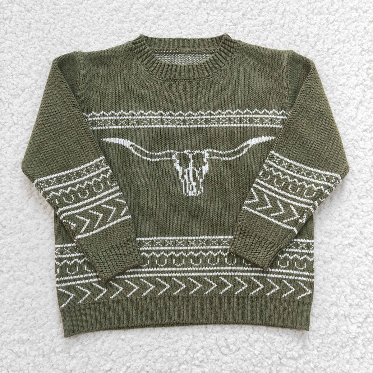 BT0178 Boys western cow skull print woolen sweater