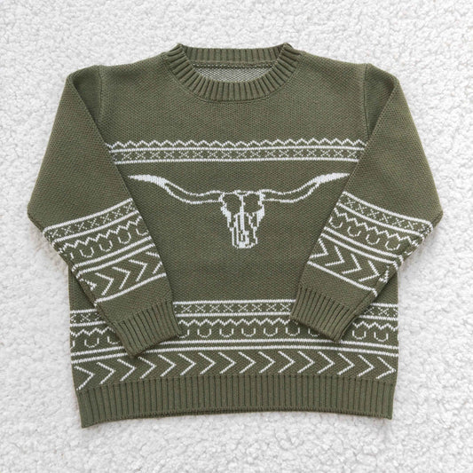 BT0178 Boys western cow skull print woolen sweater