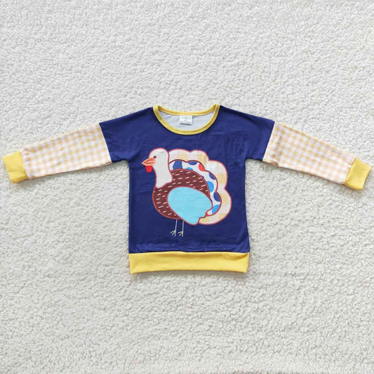 BT0244 Turkey Plaid Print Boys Thanksgiving Tee Shirts Top