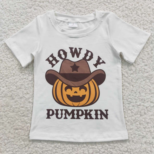 BT0249 Howdy Pumpkin Print Boys Halloween Tee Shirts Top