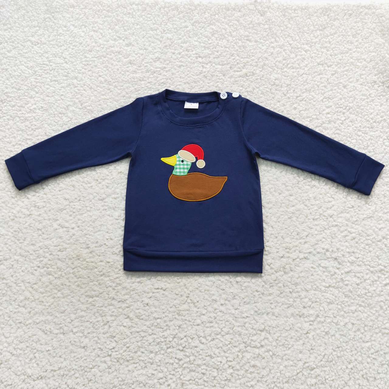 BT0297 Duck Embroidery Navy Cotton Boys Christmas Tee Shirts Top