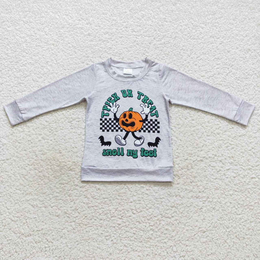 BT0320 Trick Or Treat Print Kids Halloween Tee Shirts Top