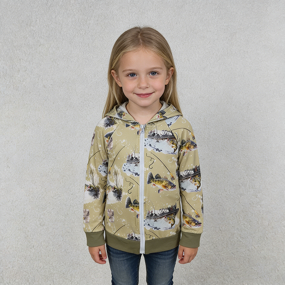 BT0346 Fishing Hunting Zipper Kids Hoodie Jacket Top