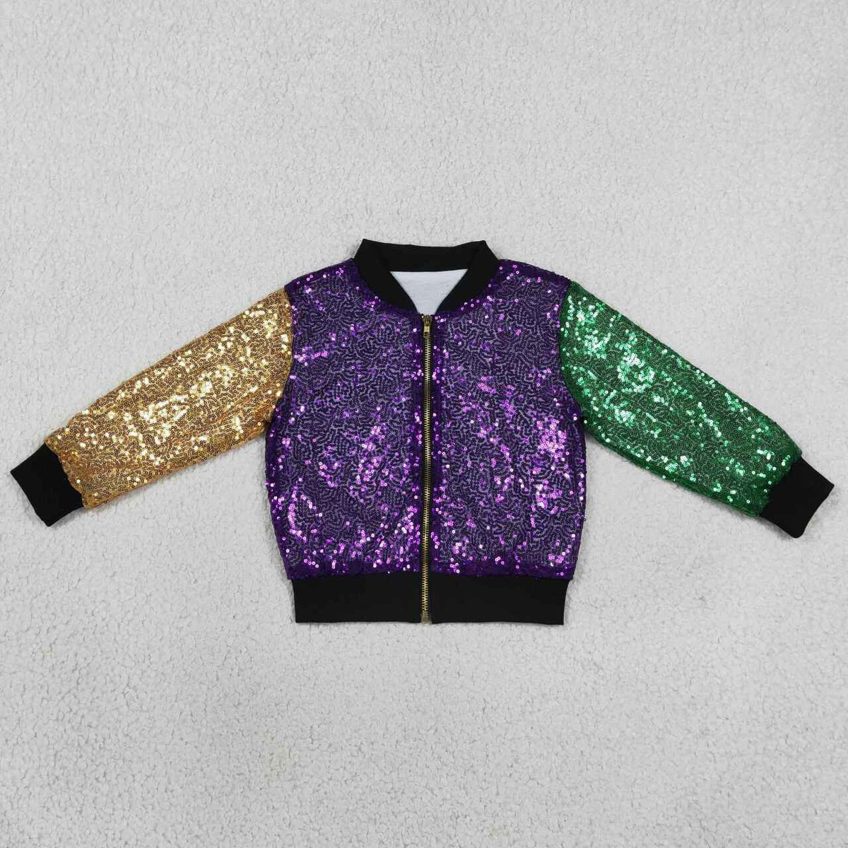 BT0451 Purple Long Sleeve Sequins Girls Kids Mardi Gras Jackets Top