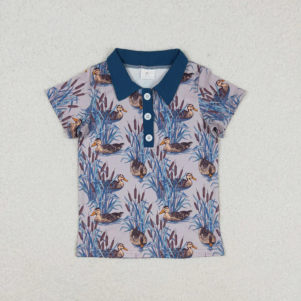 Sibling Baby Boys Western Deer Ducks Hunting Half Button Short Sleeves Polo Shirts Top