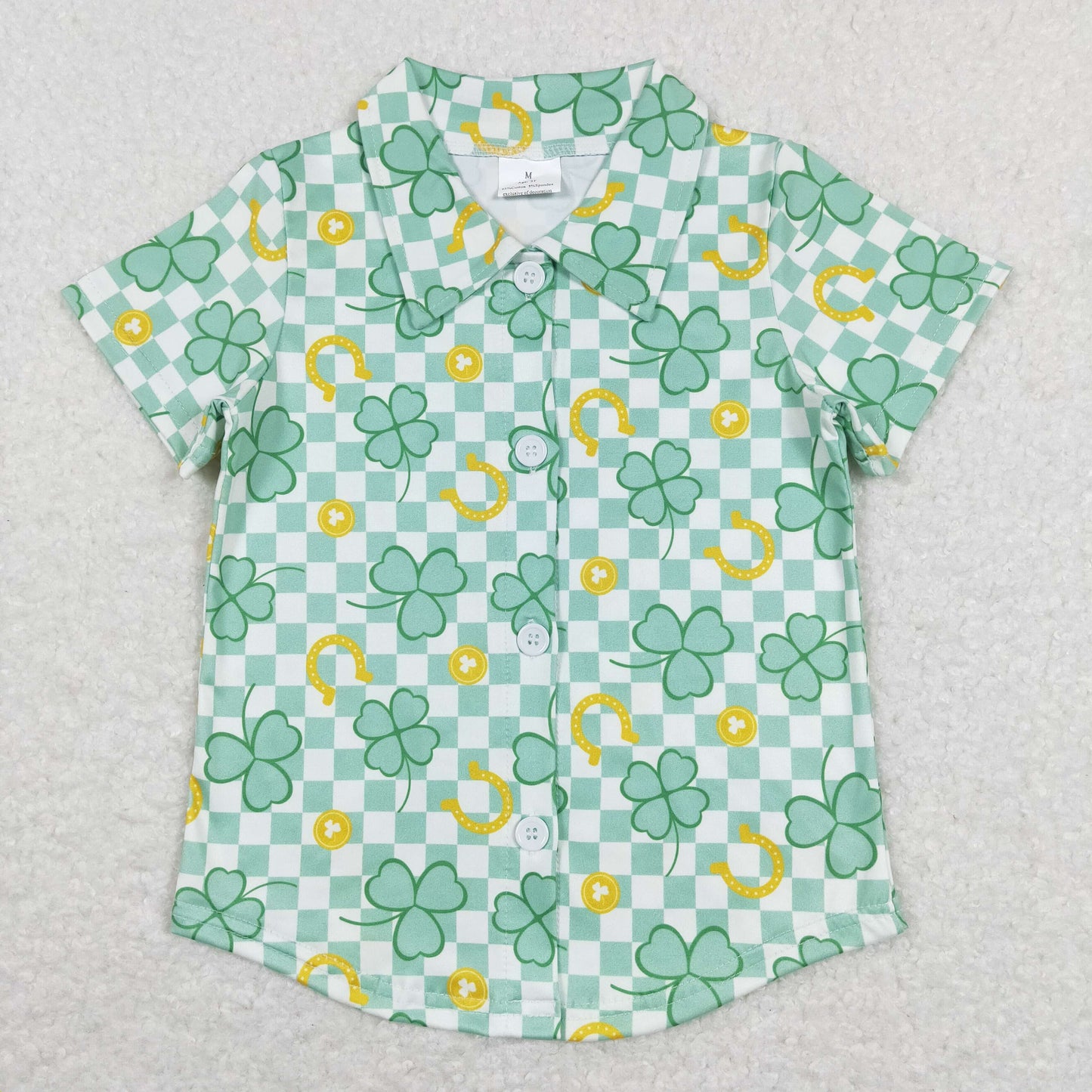 Sibling Baby Boys Short Sleeve Clovers Checked St Patrick Button Shirts Top