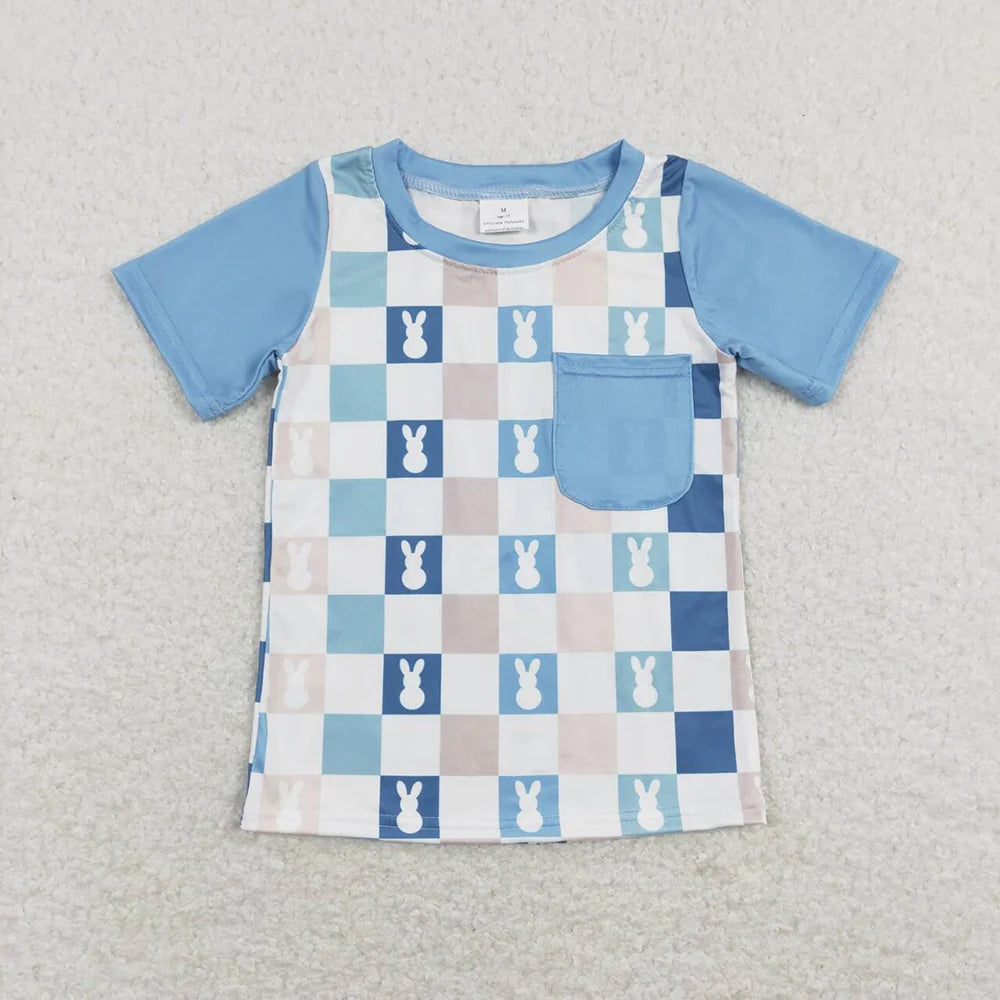Sibling Baby Boys Blue Black Rabbits Checked Short Sleeve Pajam  Set Romper T-shirts