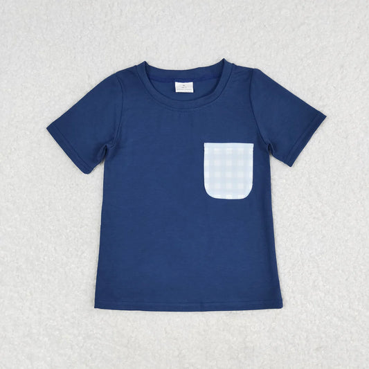 Baby Boys Hot Blue Short Sleeve Checked Pockets Tee Shirts Tops